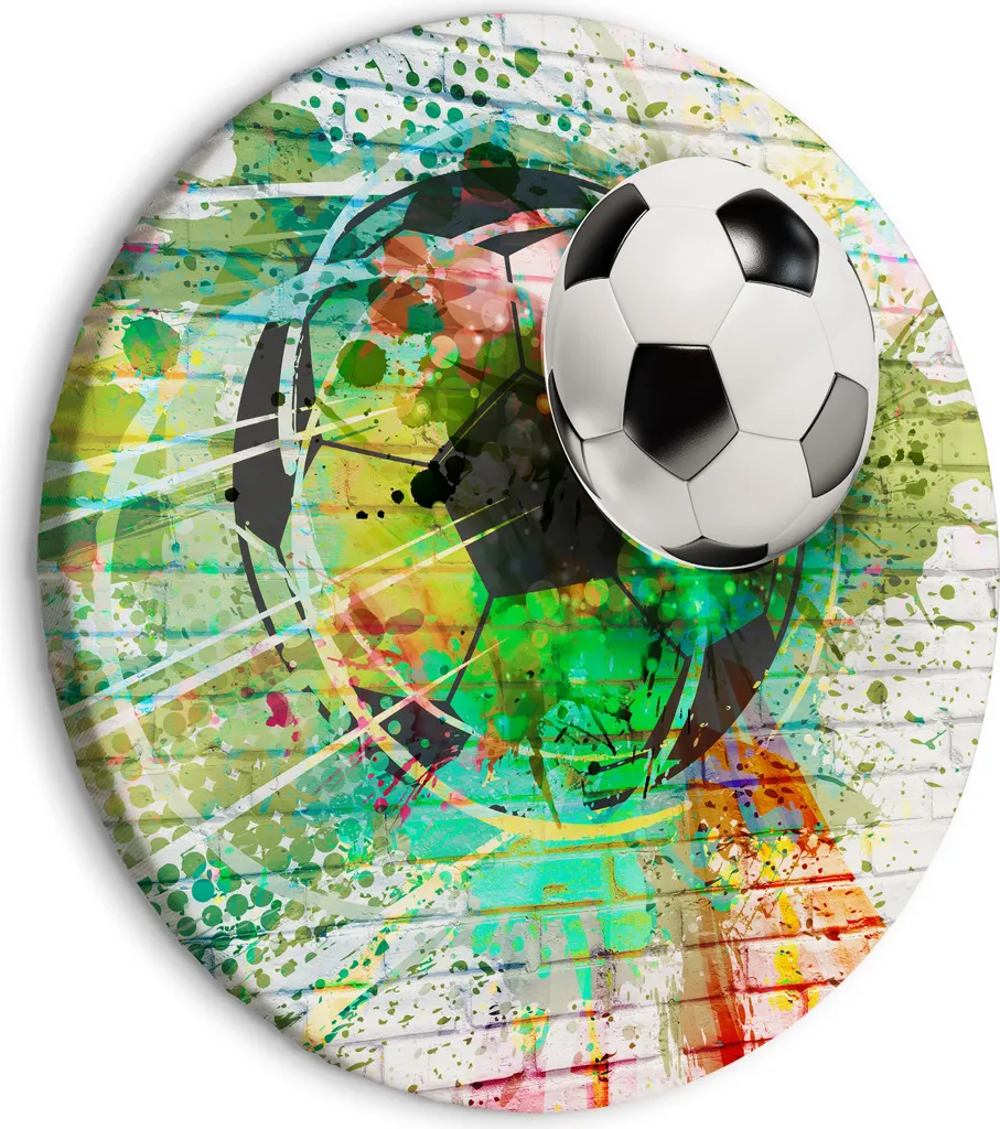 Quadro Cameretta Calcio 80x80 Stampa su Tela Rotonda XXL Graffiti