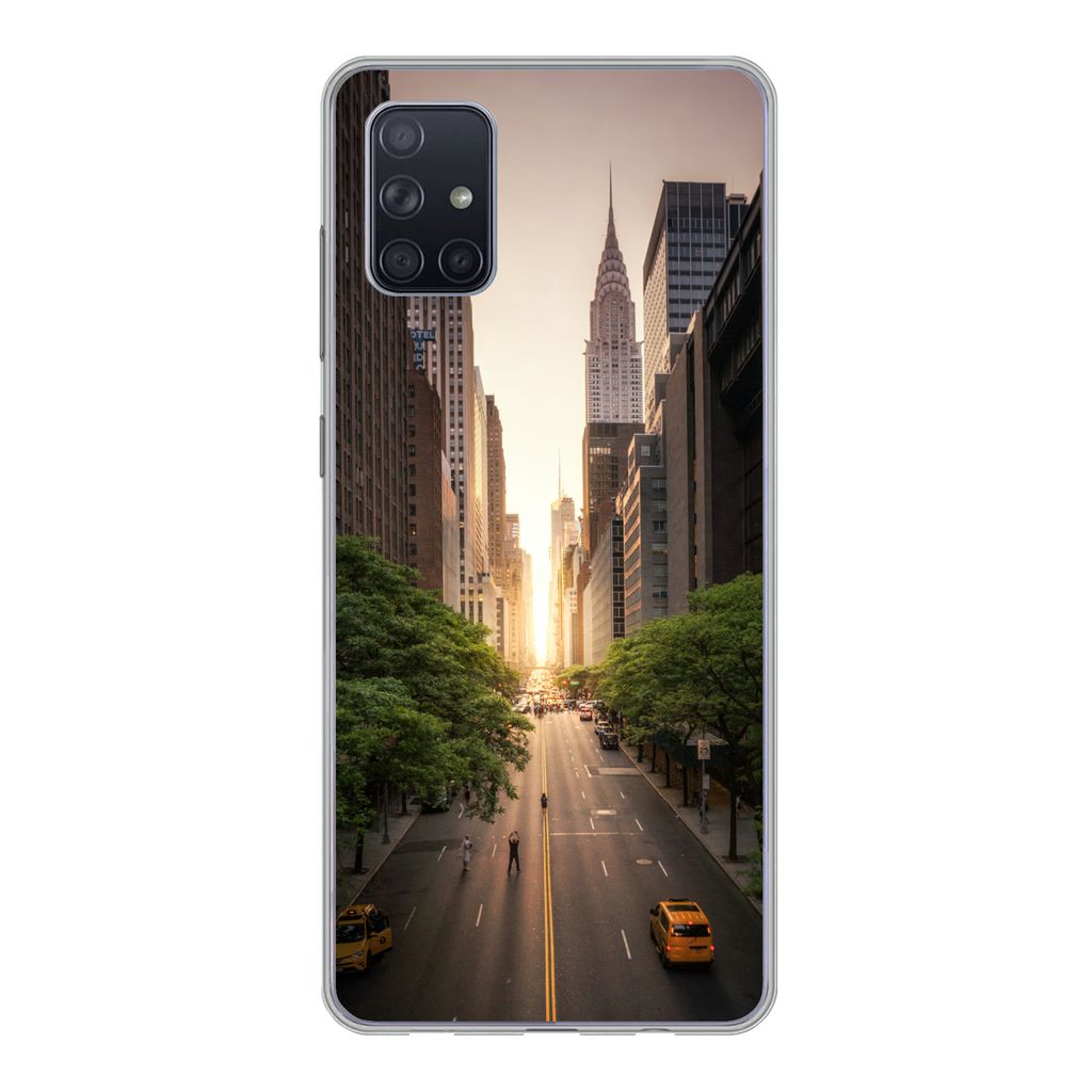 MuchoWow Handyhülle Schutzhülle Hülle für Samsung Galaxy A71 New Yorker Straße am Morgen Silikon Softcase Handy Hülle - Kartenbesitzer