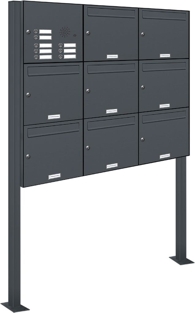 8er Briefkasten Standanlage Freistehend RAL 7016 Anthrazit Klingel