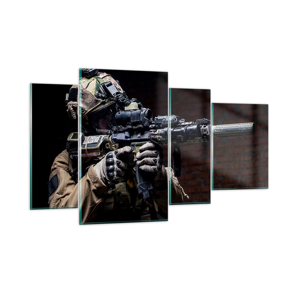 Bilder auf glas - Soldat Gewehr - 120x70cm - Glasbilder - Wandbilder - Bilder - Kunstdruck - zum Aufhängen bereit - Wanddekoration aus Glas - Glas...