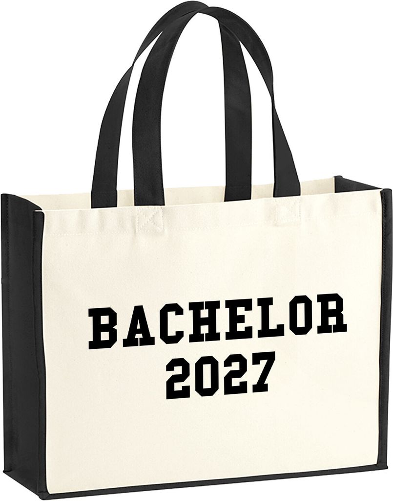 Huuraa Jutetasche Bachelor 2027 Abschluss 21 Liter Black Jute und Baumwolle Einkaufstasche Geschenkidee