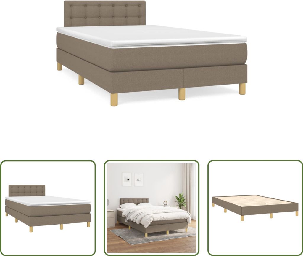 The Living Store Boxspringbett mit Matratze Taupe 120x190 cm Stoff