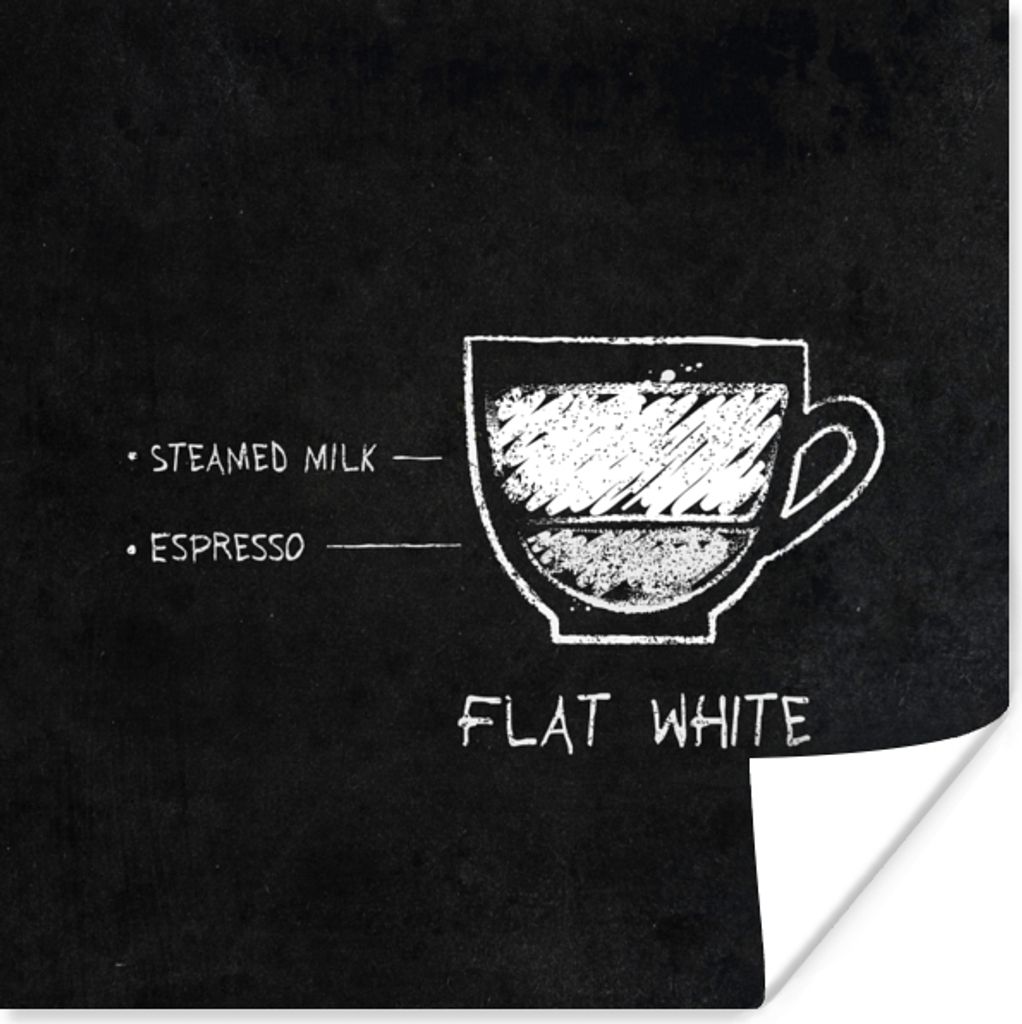 MuchoWow Poster Flat White - Zitate - Kaffee - Text - Vintage 50x50 cm - Wohnzimmerdekoration