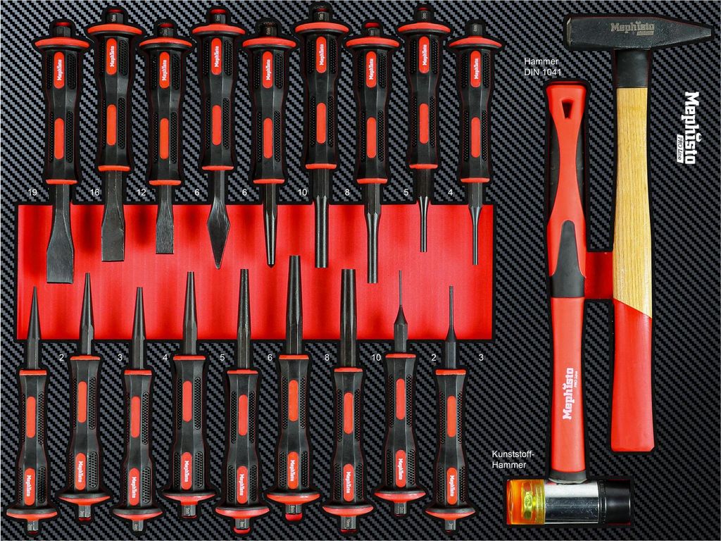 Mephisto ProLine Werkzeug Hammer und Durchschläge- Set in Carbon Look Soft Inlay