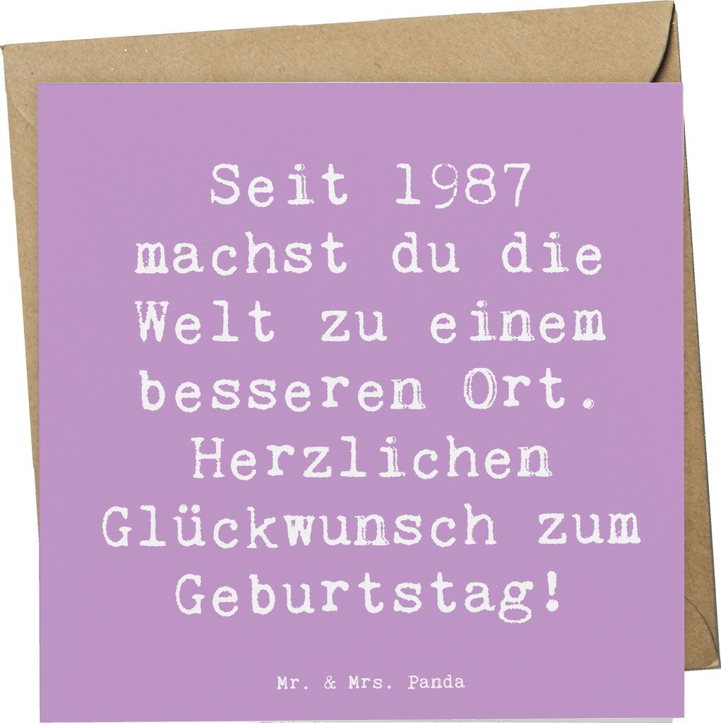 Mr. & Mrs. Panda Glückwunschkarte Spruch 1987 Geburtstag - Lavendeltraum - Geschenk, herzlichen Glückwunsch, anlasskarte, doppelkarte, liebevoll,...