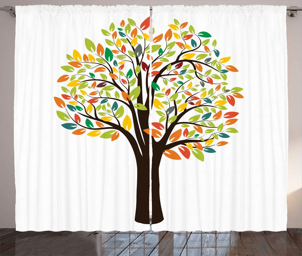 ABAKUHAUS Tenda rustica con motivo alberi, foglie autunnali e flora boschiva, tenda universale per soggiorno con passanti e ganci, 280 x 175 cm, multicolore