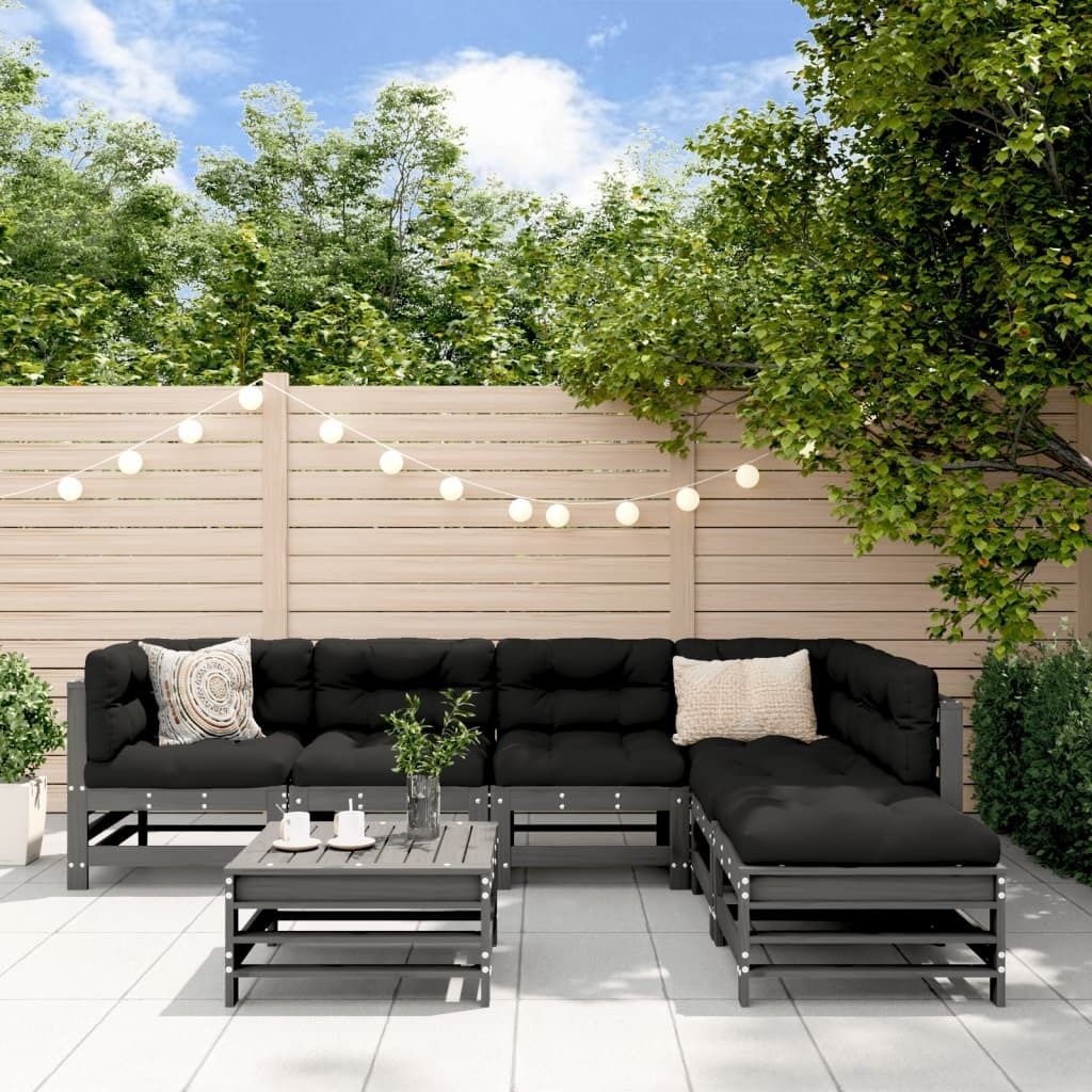 "2026 Promotion" 7-tlg. Garten-Lounge-Set - Sitzgruppe - mit Kissen - Grau Massivholz - Gartenmöbelset CC9785
