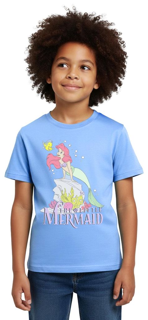 Arielle Die Kleine Meerjungfrau Auf Felsvorsprung Kinder T-Shirt, 98/104 (3-4 Jahre), Himmelblau