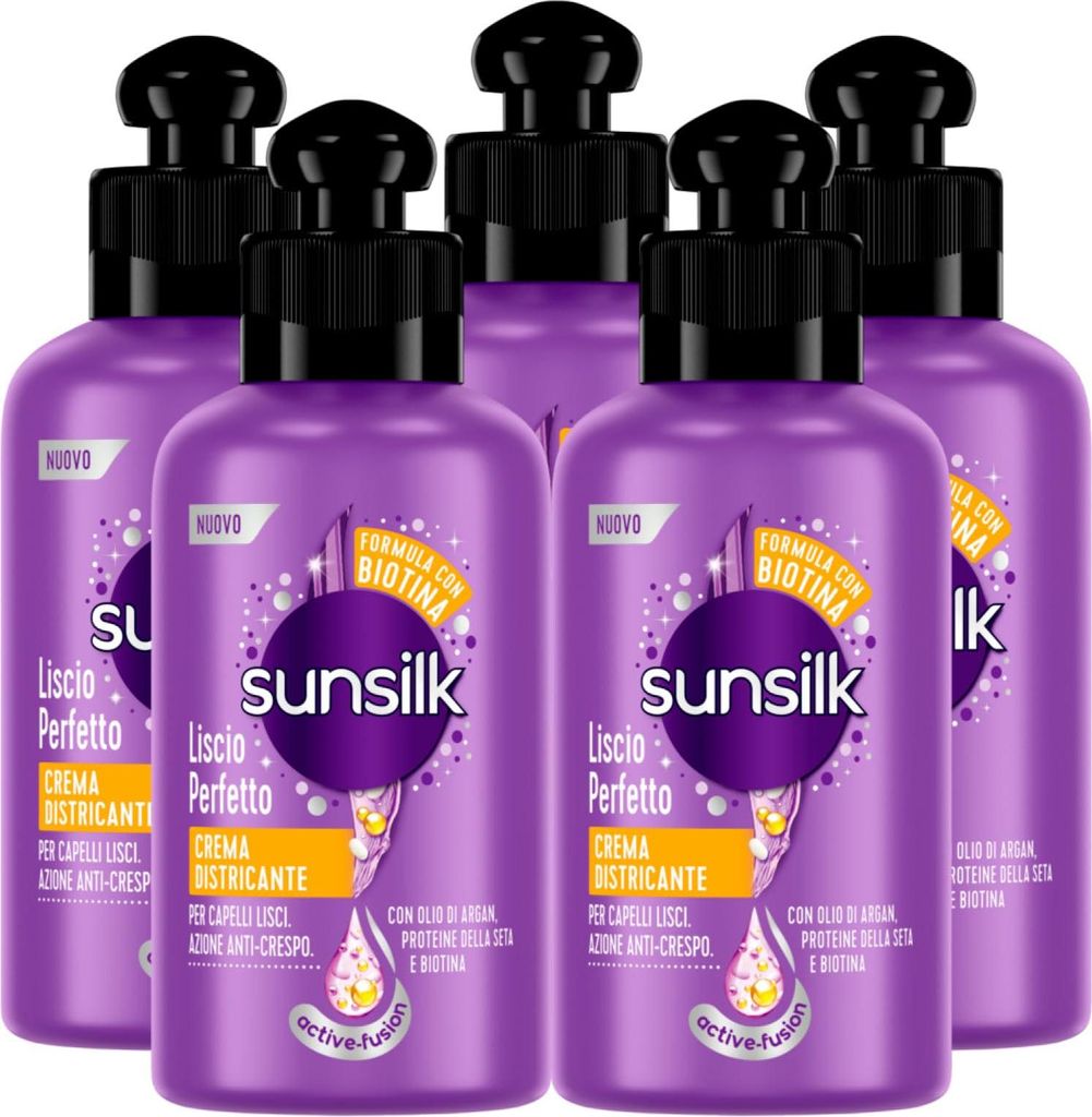 Sunsilk Entwirrende Creme, glatt, perfekt für glattes Haar, Anti-Frizz, 5 Flaschen à 200 ml