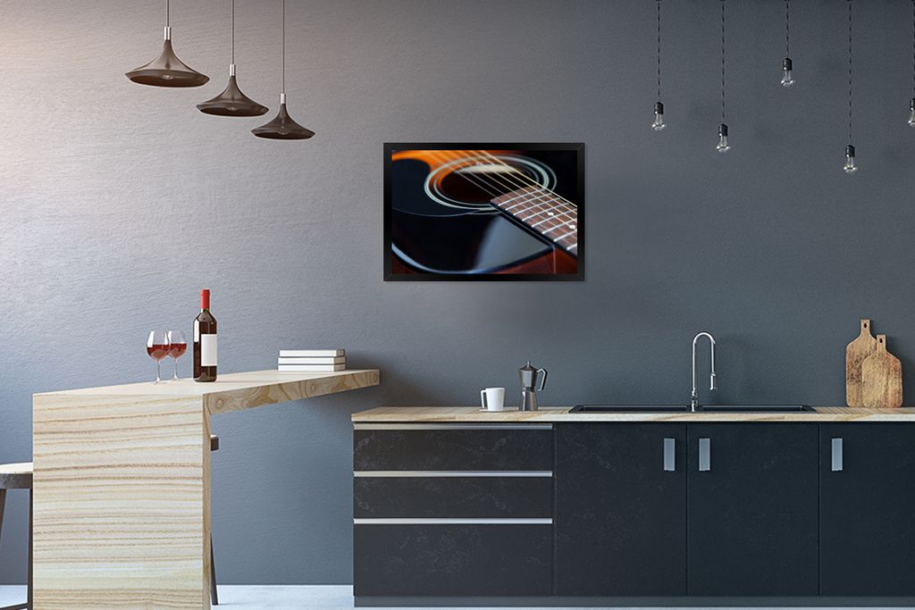 MuchoWow MuchoWow Gerahmtes Poster Schöne schwarze und braune Akustikgitarre 60x40 cm - Poster mit zchwarzem Bilderrahmen - Printing - Wanddek...