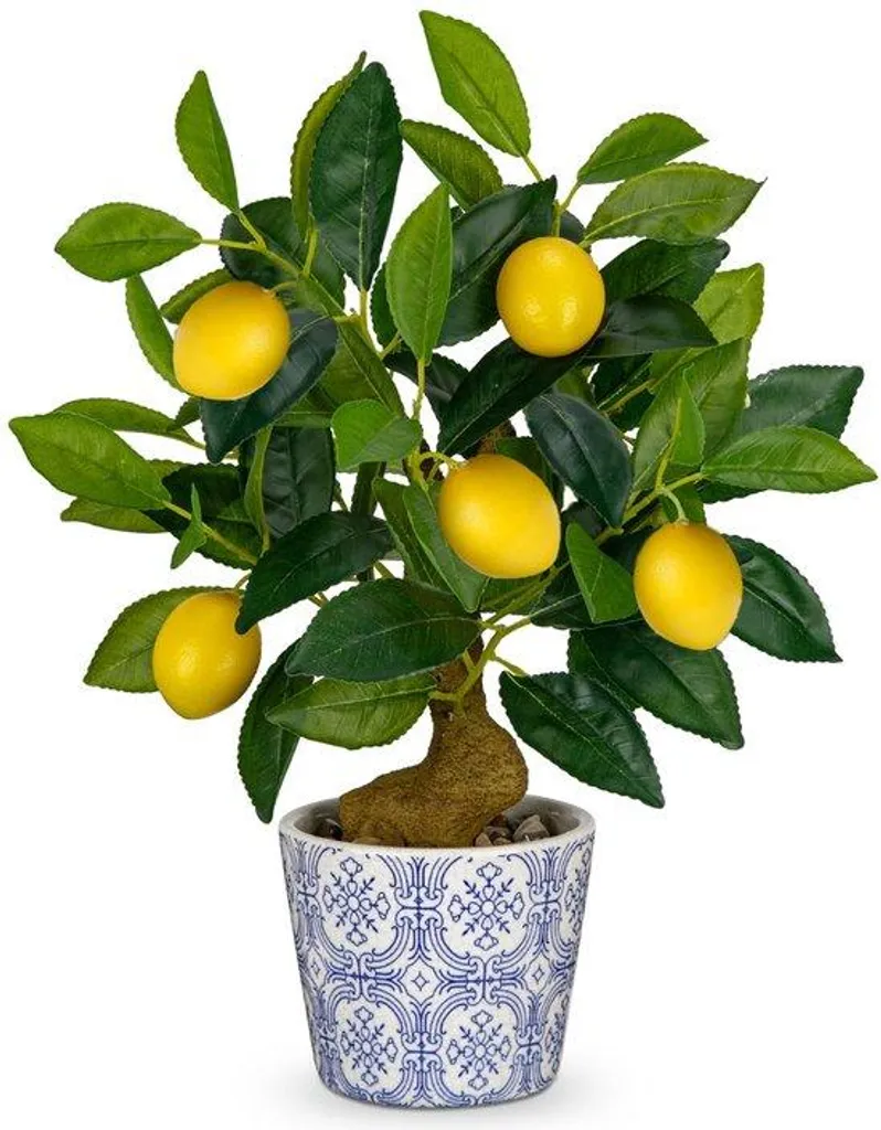 Petit citronnier artificiel déco avec pot en porcelaine de 40 cm haut