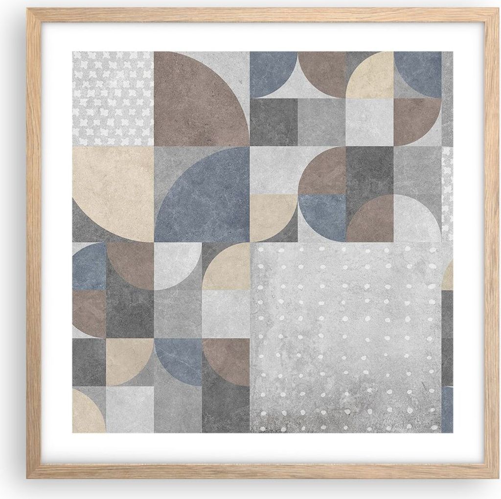 Gerahmtes Poster - Rahmen in heller Eiche - Geometrie Kunst Stein - 50x50 cm - Wand Bild - Wanddeko - Wandbilder - Kunstposter - Wandposter - Bilde...