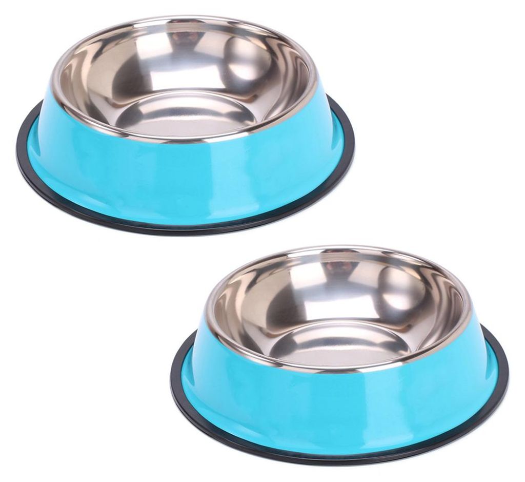 Edelstahl-Hundenäpfe, rutschfeste, stapelbare Futter- und Wassernäpfe für Welpen (2er-Pack), blau