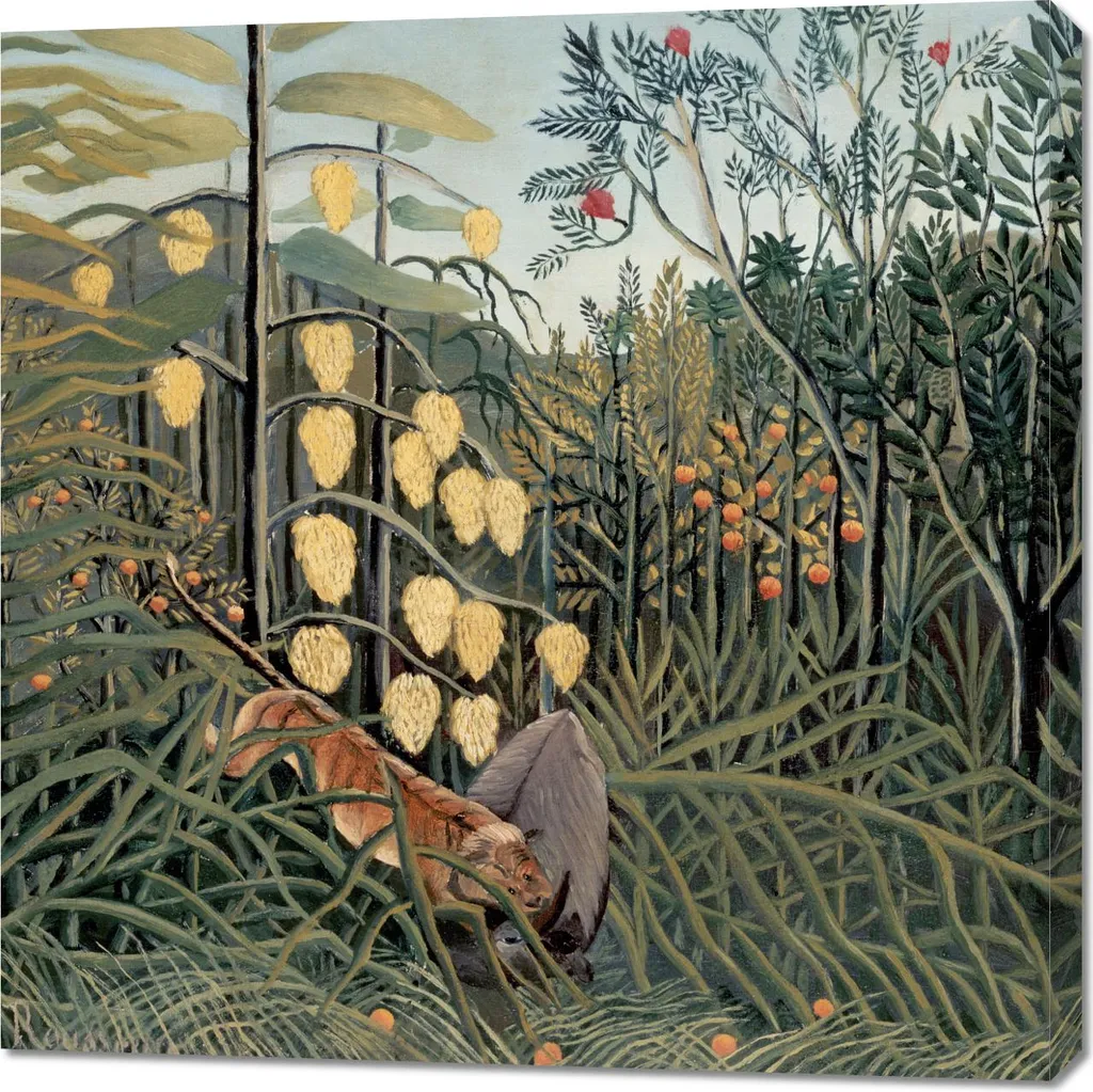 Tableau 90x90 cm Dans une forêt tropicale style Rousseau Vintage Salon