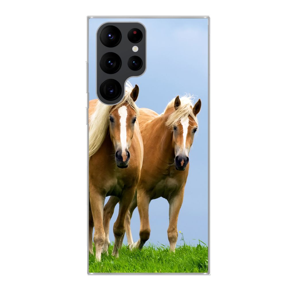 MuchoWow Handyhülle Schutzhülle Hülle für Samsung Galaxy S22 Ultra Pferde - Gras - Luft Silikon Softcase Handy Hülle - Abbildung