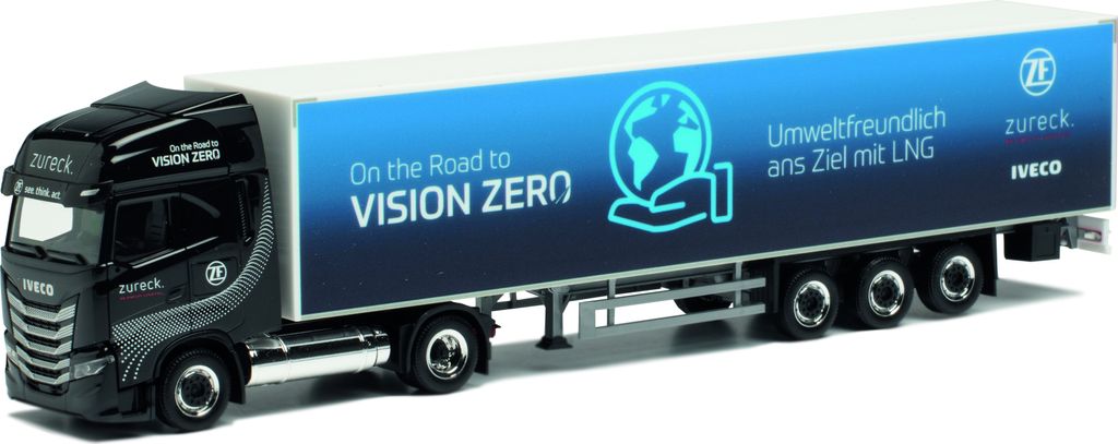 Herpa 948388 - 1/87 Iveco S-Way LNG Koffer-Sattelzug Zureck / Vision Zero - Neu