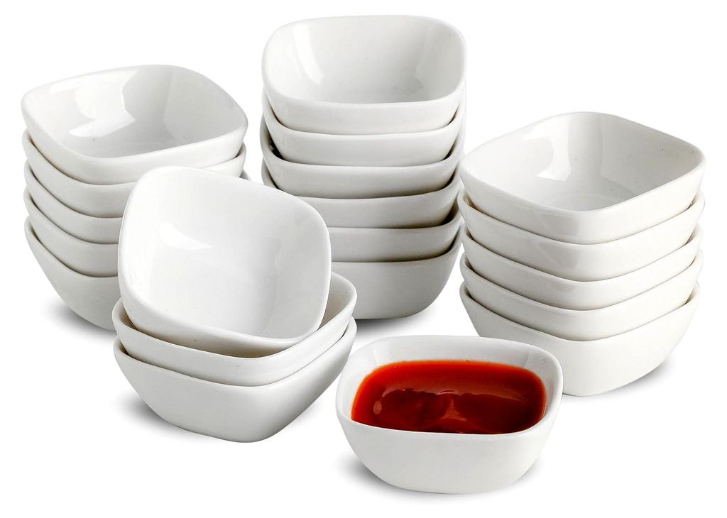 20 Stück Keramik Dipschalen 60ml, Quadratische Saucenschälchen aus Porzellan, Mini Servierschalen für Saucen, Sushi, Ketchup, Essig und Fingerfood