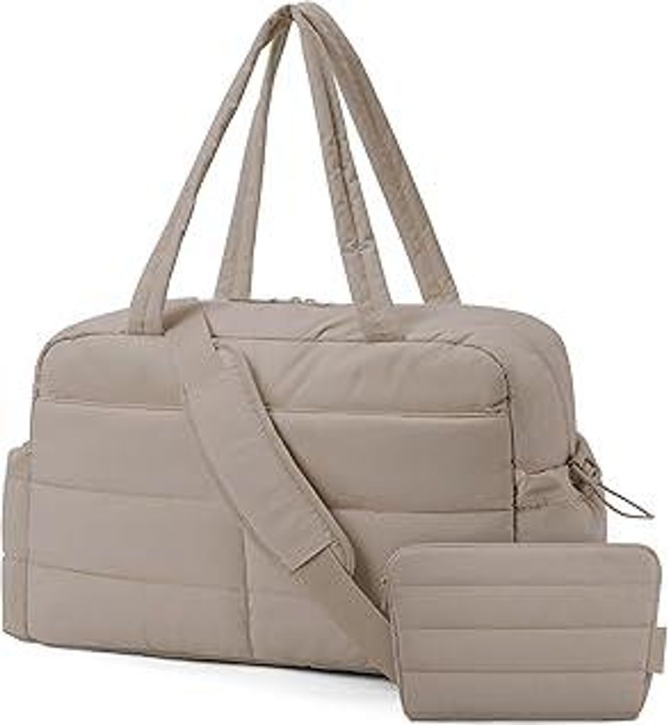 bagsmart Reisetasche Sporttasche Damen, 31L Wasserabweisend Puffer Wickeltasche Handgepäck Tasche Weekender Bag Gesteppt mit Kosmetiktasche, Klini...