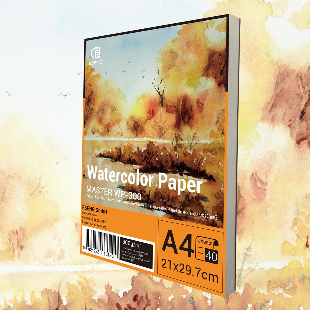 ESENG Premium Aquarellpapier DIN A4-40x Blätte - 300GSM - Weiß, Aquarellblock, Malblock Papier für Aquarell, Zeichnen, Malen