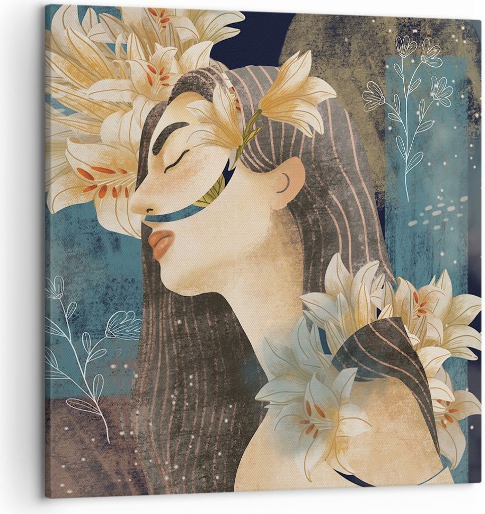 Bild auf Leinwand - Leinwandbild - Einteilig - Surreal Frau Blumen - 50x50cm - Wand Bild - Wanddeko - Wandbilder - Leinwanddruck - Bilder - Wanddek...