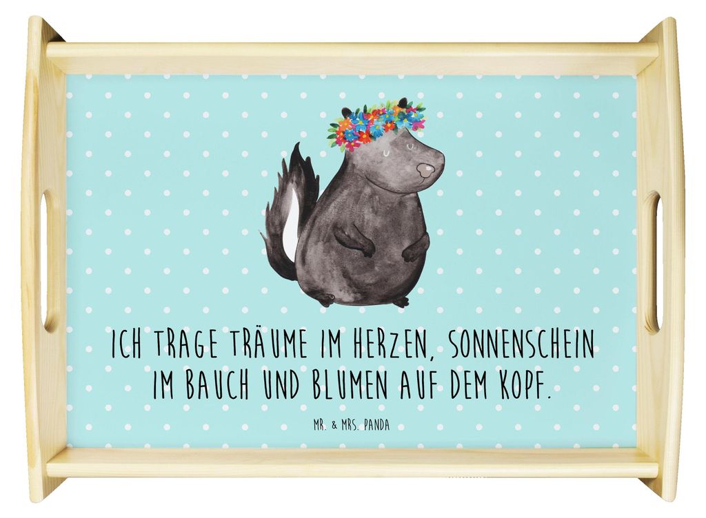 Mr. & Mrs. Panda Deko Tablett Stinktier Mädchen - Türkis Pastell - Geschenk, betttablett, Raubtier, serviertablett aus holz, Yoga, sofatablett, N...