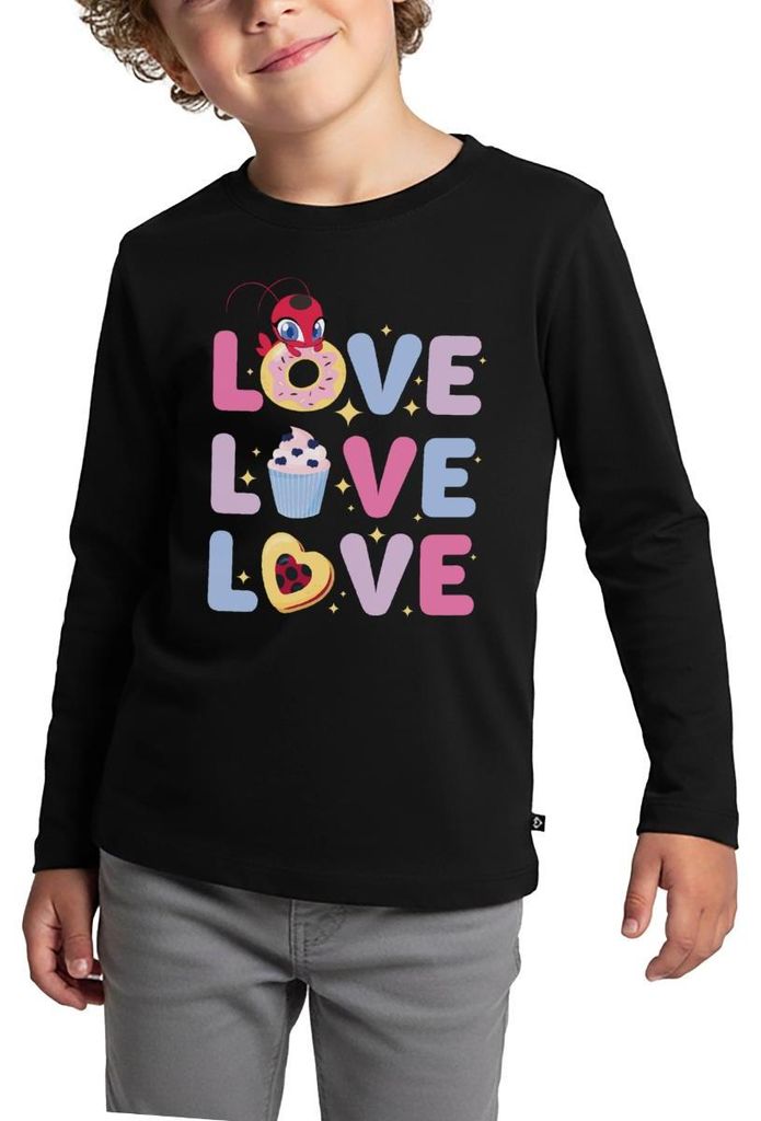 Spreadshirt Miraculous Love Love Love Schriftzüge Kinder Premium Langarmshirt, 122/128 (6 Jahre), Schwarz