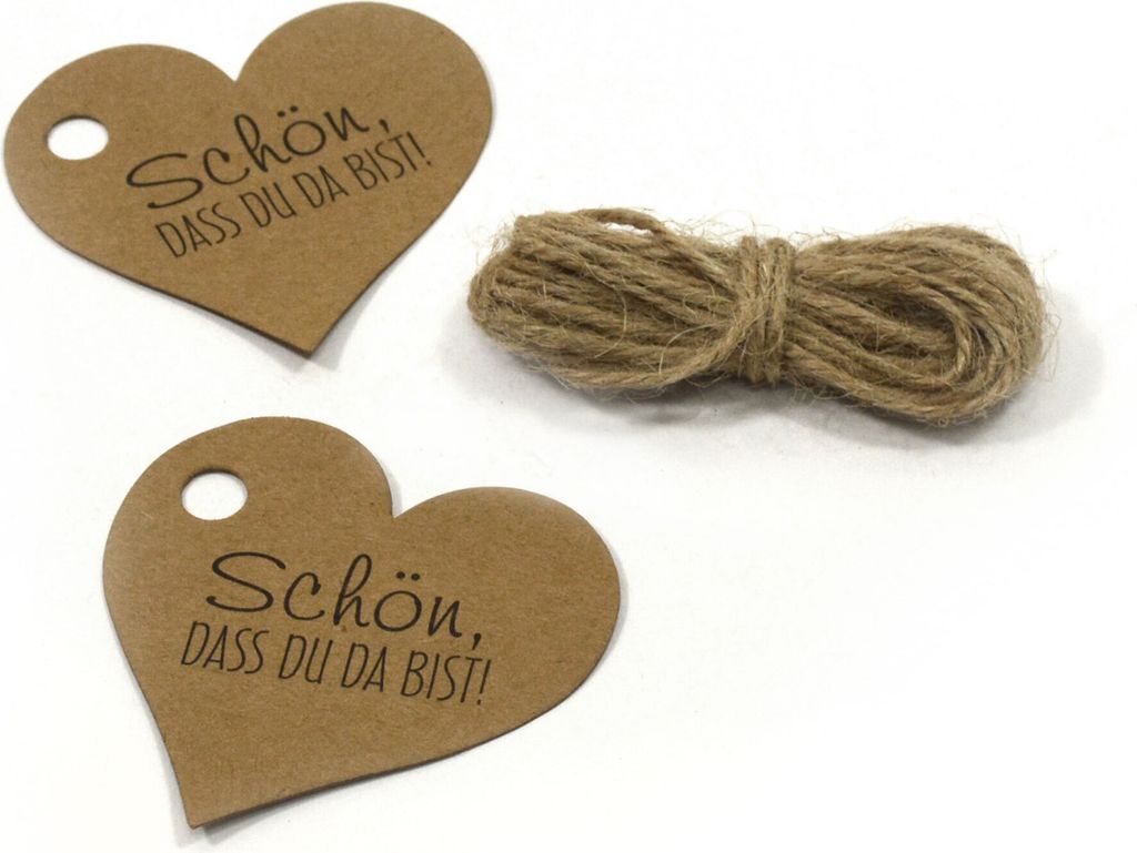 Frau WUNDERVoll 40 ANHÄNGER NATUR, HERZ, SCHÖN, DASS DU DA BIST, inkl. 12 Mtr. Kordel / Papieranhänger, Geschenkanhänger, Gastgeschenk Hochze...