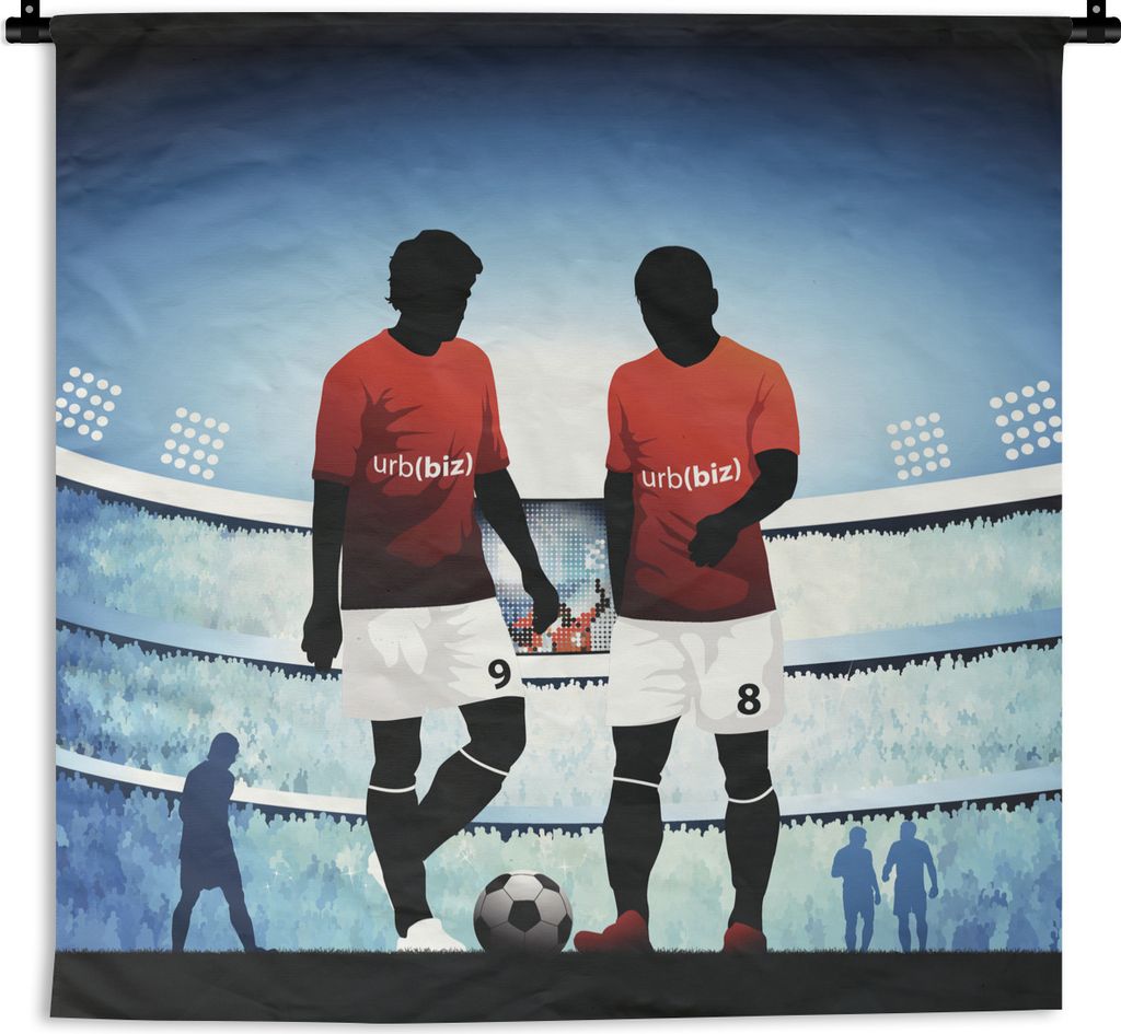 MuchoWow Wandteppich Wandbehang Eine Illustration von zwei Fußballspielern in einem Stadion - Jungen - Mädchen - Kinder 120x120 cm Tapisserie D...