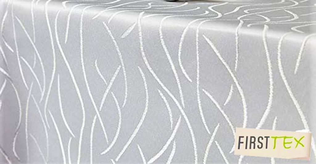 First-Tex Streifen-Muster Tischdecke 135 cm rund weiß Pflegeleicht