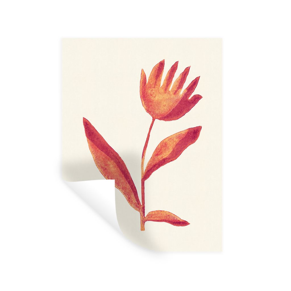 MuchoWow Wandtattoo Wandsticker Wandaufkleber Blumen - Pflanze - Rot - Pastell 60x80 cm Selbstklebend und Repositionierbar - Repositionierbar - W...