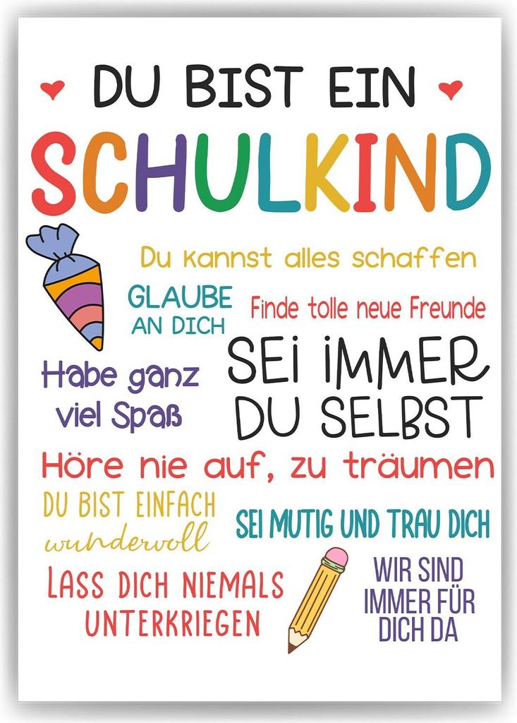 Schulkind Einschulung Geschenk Jungen Mädchen Einschulungsposter Schulanfang – DIN A4 (21x29.7cm)