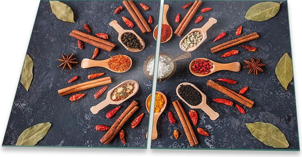 Herdabdeckplatten Glaskeramik Spritzschutz Glas Universal 2teilig 2x40x52 Gewürze Bunt