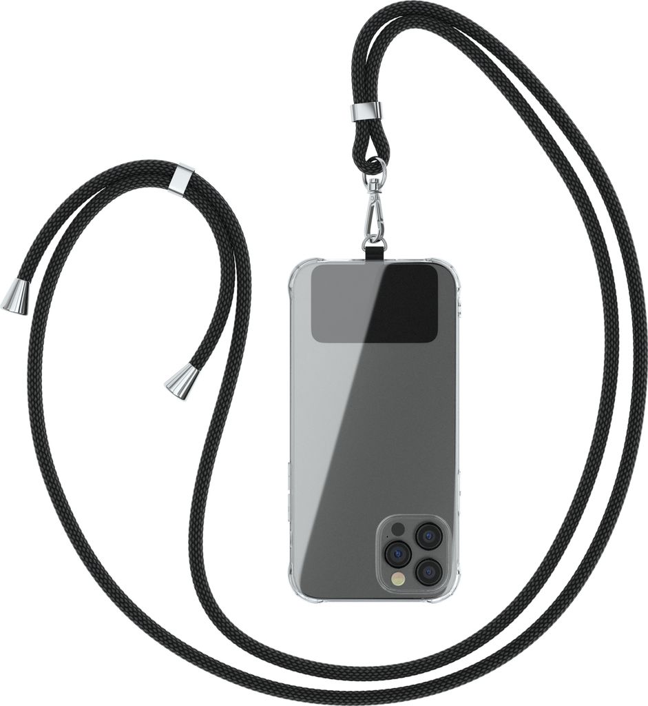 EAZY CASE Universal Handykette kompatibel mit allen Smartphones, Kette zum Umhängen, Handyband mit Hülle, mit Karabiner in Schwarz