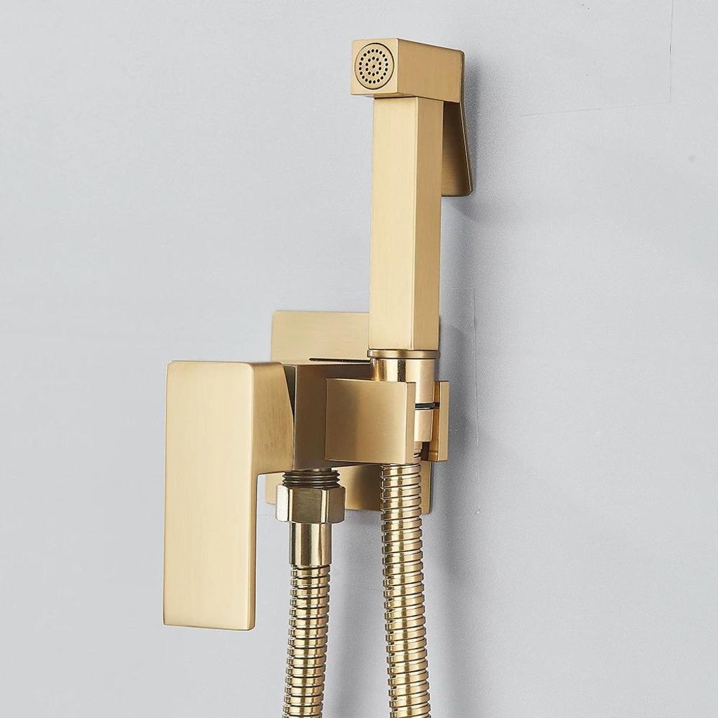 Bidet Handbrause für WC - Wandmontierte Mischbatterie - Warm/Kalt Mischer - Massives Messing - Horizontaler Strahl - 1-Loch-Montage - Gebürstetes...