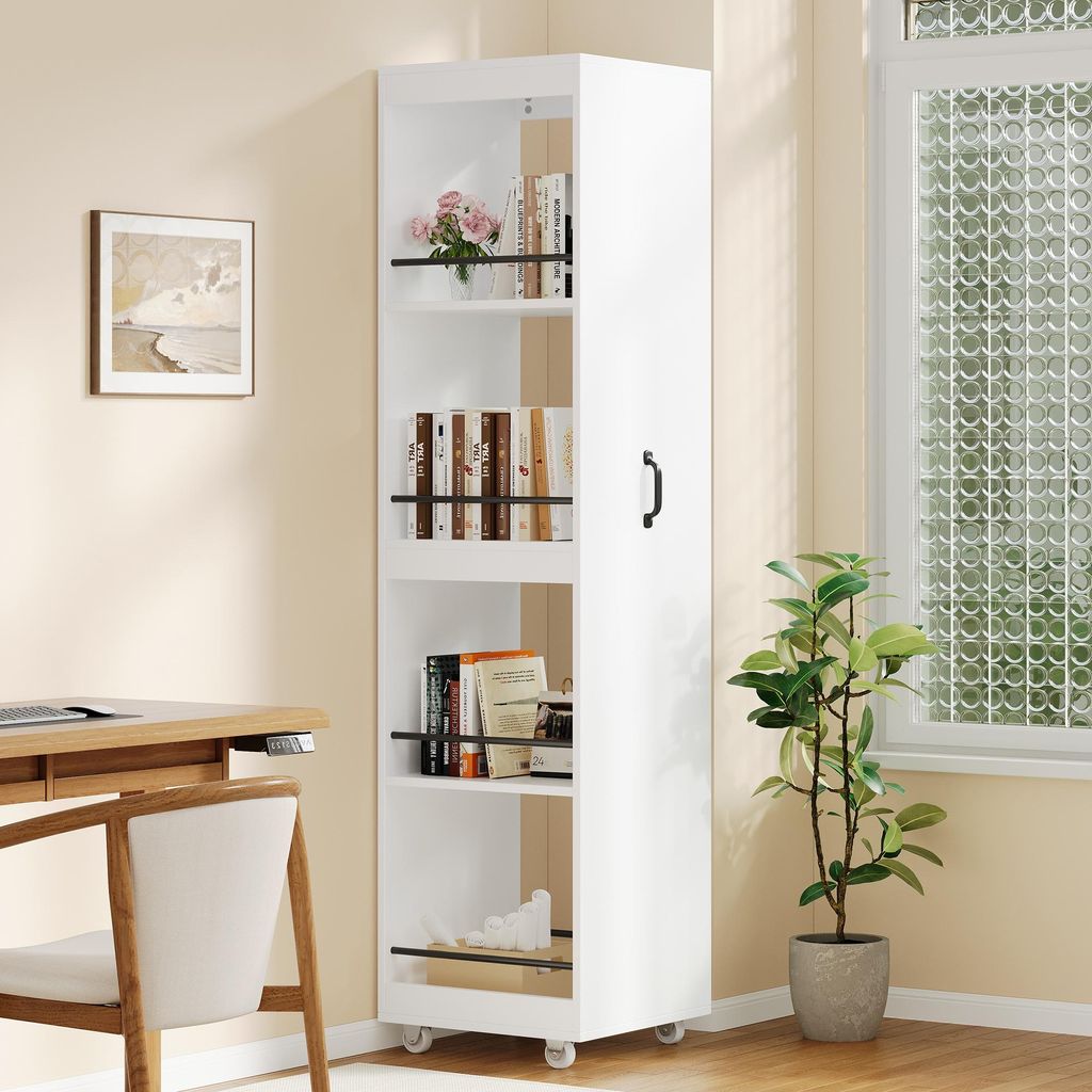 Flieks Schmales Bücherregal mit Rollen, Schutzstangen, Produktbild 