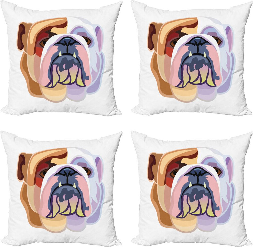 ABAKUHAUS Englische Bulldogge Kissenbezug Set (4 Stück), Abstrakt Hund, Moderner Doppelseitiger Digitaldruck, 50 cm x 50 cm, Brown Pale Muave Rosa