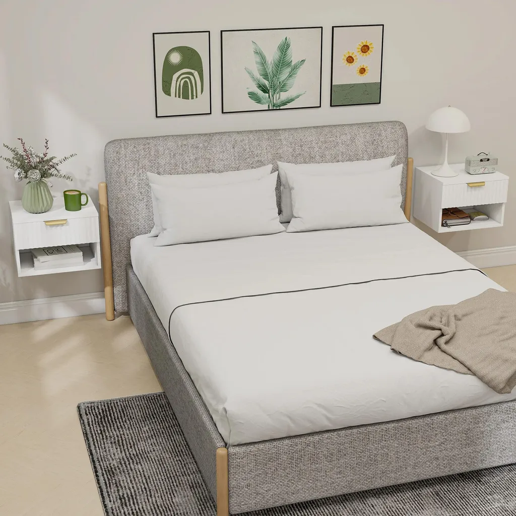 Chevet suspendu blanc lot de 2 gain de place pour chambre étroite et zen - 2