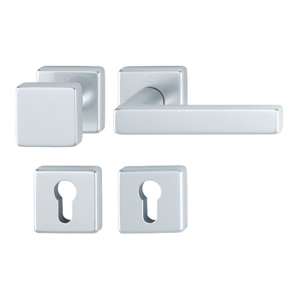 Hoppe Dallas Quadrat Rosettengarnitur F1 Aluminium Natur 43L/52KV/52KVS/1643, WG Wechselgarnitur