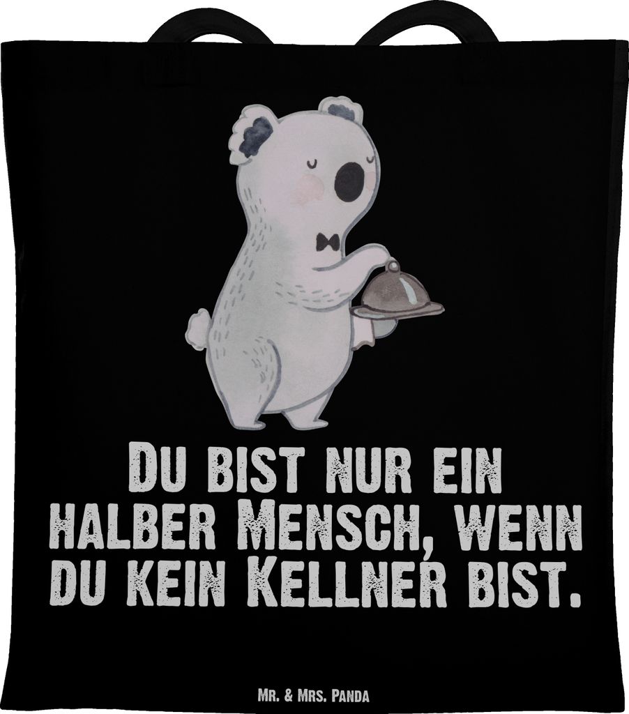 Mr. & Mrs. Panda Schultasche Kellner Herz - Schwarz - Geschenk, Jutebeutel, Tote Bag, canvas tasche, Restaurant, stoff shopper, Ausbildung, festiva...