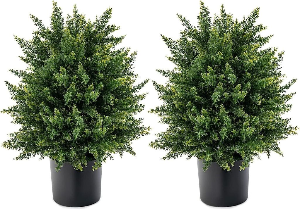 Künstliche Pflanze Zypresse 2 STK., Künstliche Zeder 54cm, Kunstbaum mit Topf, Dekobaum für Indoor & Outdoor, Künstliche Topfpflanze für Veran...