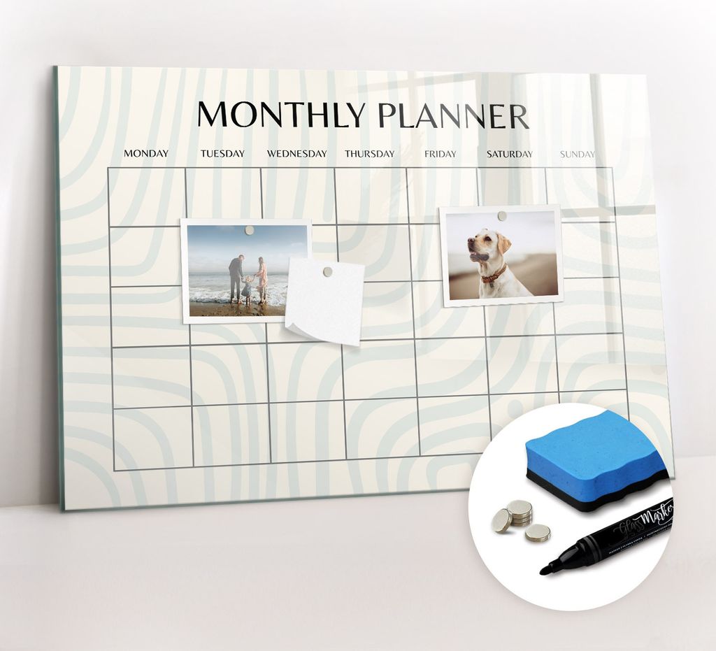 Magnetpinnwand Memoboard - Zubehörsatz - Schwarzer Marker + Schwamm + Magnete - 60 x 40 cm - Monatsplaner