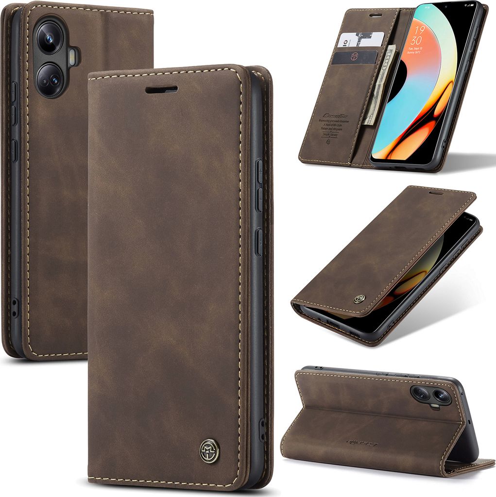 Realme 10 Pro+ Hülle, Retro Kunstledertasche mit Standfunktion Schutzhülle für Realme 10 Pro+ Kupfer