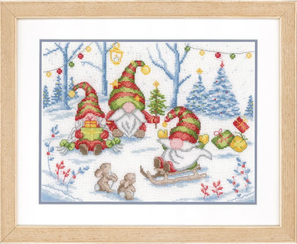 Décoration de Noël à broder soi-même gnomes festifs 29x21cm kit complet