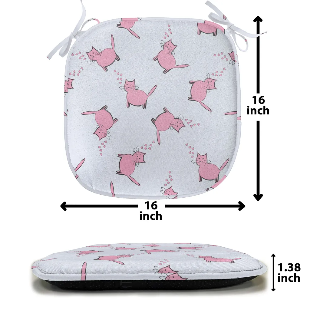 ABAKUHAUS Amanti dei gatti Imbottitura per sedie da sala da pranzo, Romantici gattini rosa, Cuscino decorativo impermeabile con cinturini per sedie da cucina, 40 cm x 40 cm - Confezione da 4, Grigio chiaro Rosa - 4