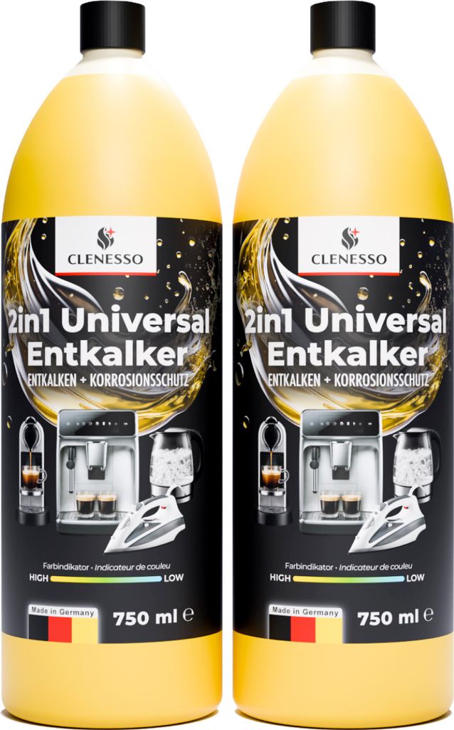 CLENESSO 2in1 Flüssig Entkalker (2 x 750ml) – Kaffeemaschinen Entkalker kompatibel mit Delonghi, Philips, Melitta, Saeco uvm.