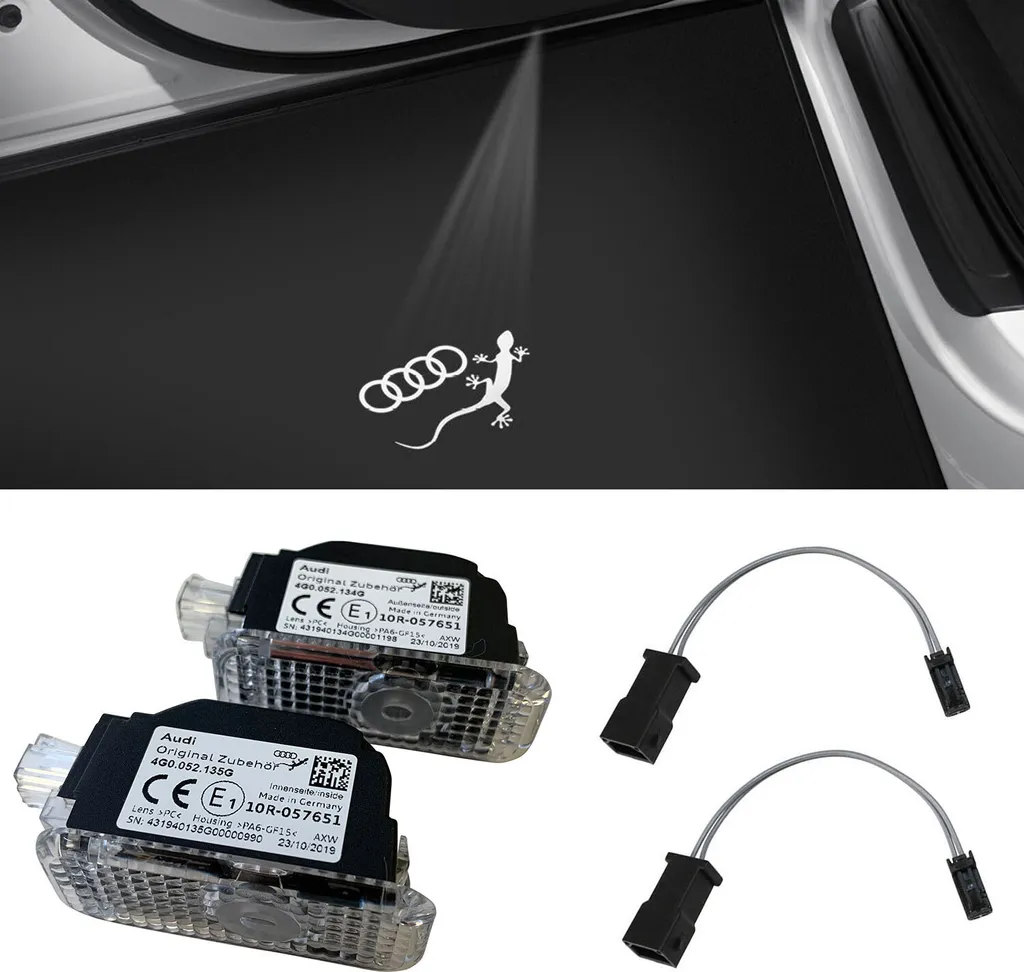 Éclairage de Porte Audi Original avec Anneaux LED et Logo Lézard Gecko
