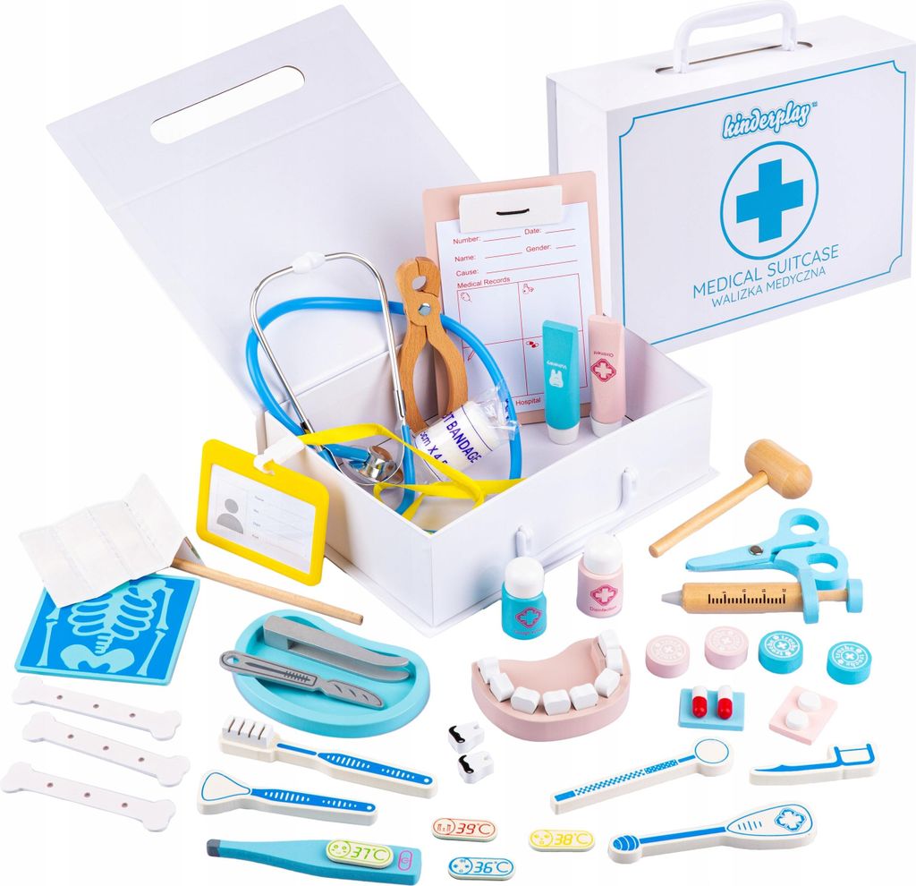 Holz Arztkoffer für Kinder – Spielset mit Zubehör – Rollenspiel Arzt & Zahnarzt – Ab 3 Jahren – Kinderplay GS9931