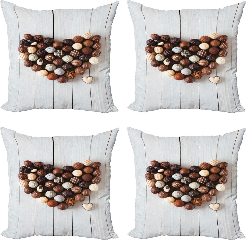 ABAKUHAUS Schokolade Kissenbezug Set (4 Stück), Herz-geformte Trüffel, Moderner Doppelseitiger Digitaldruck, 45 cm x 45 cm, Mehrfarbig
