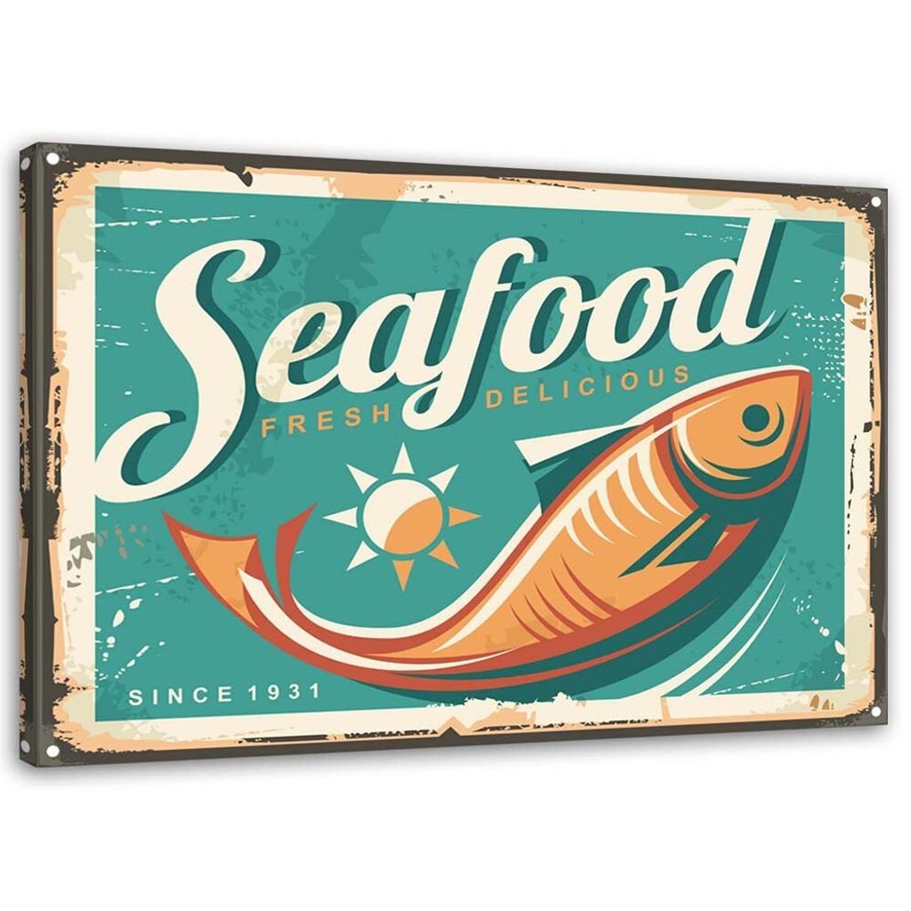Leinwandbild retro meeresfrüchte 100x70 cm Feeby blau wandbild bereit zum aufhängen