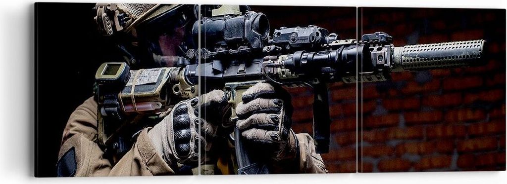 Bild auf Leinwand - Leinwandbild - Soldat Gewehr - 90x30cm - Wand Bild - Wanddeko - Wandbilder - Leinwanddruck - Bilder - Kunstdruck - Wanddekorati...
